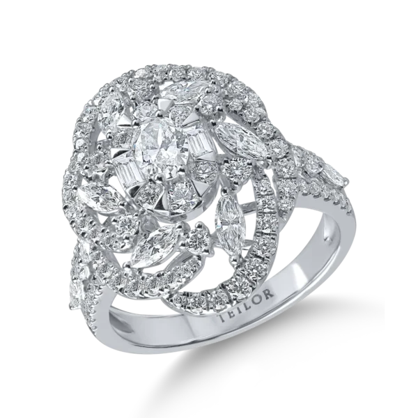 Inel floral din aur alb cu diamante de 1.8ct