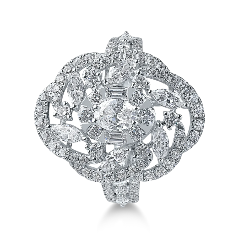 Inel floral din aur alb cu diamante de 1.8ct - imagine 2