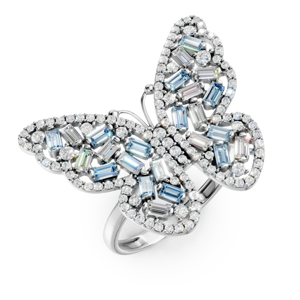 Inel fluture din aur alb cu zirconii