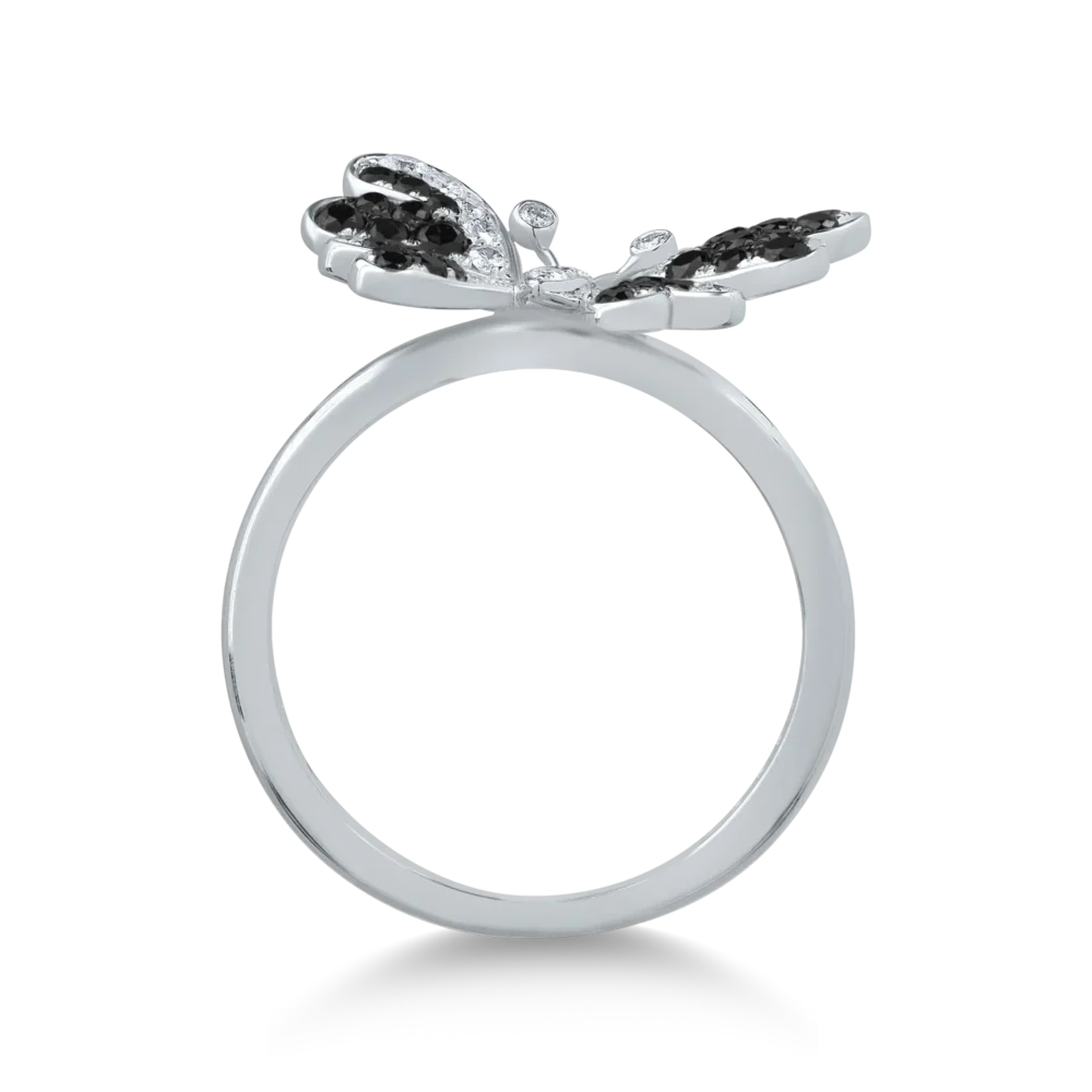 Inel fluture din aur alb cu diamante negre de 0.33ct si diamante transparente de 0.25ct - imagine 2