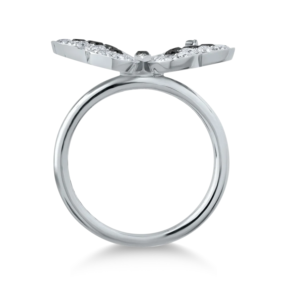Inel fluture din aur alb cu diamante negre de 0.35ct si diamante transparente de 0.55ct - imagine 2