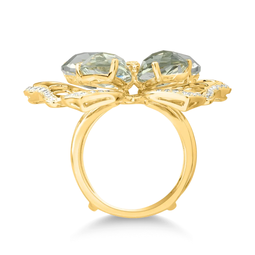 Inel fluture din aur galben cu ametiste verzi de 11.5ct si diamante de 0.38ct - imagine 4