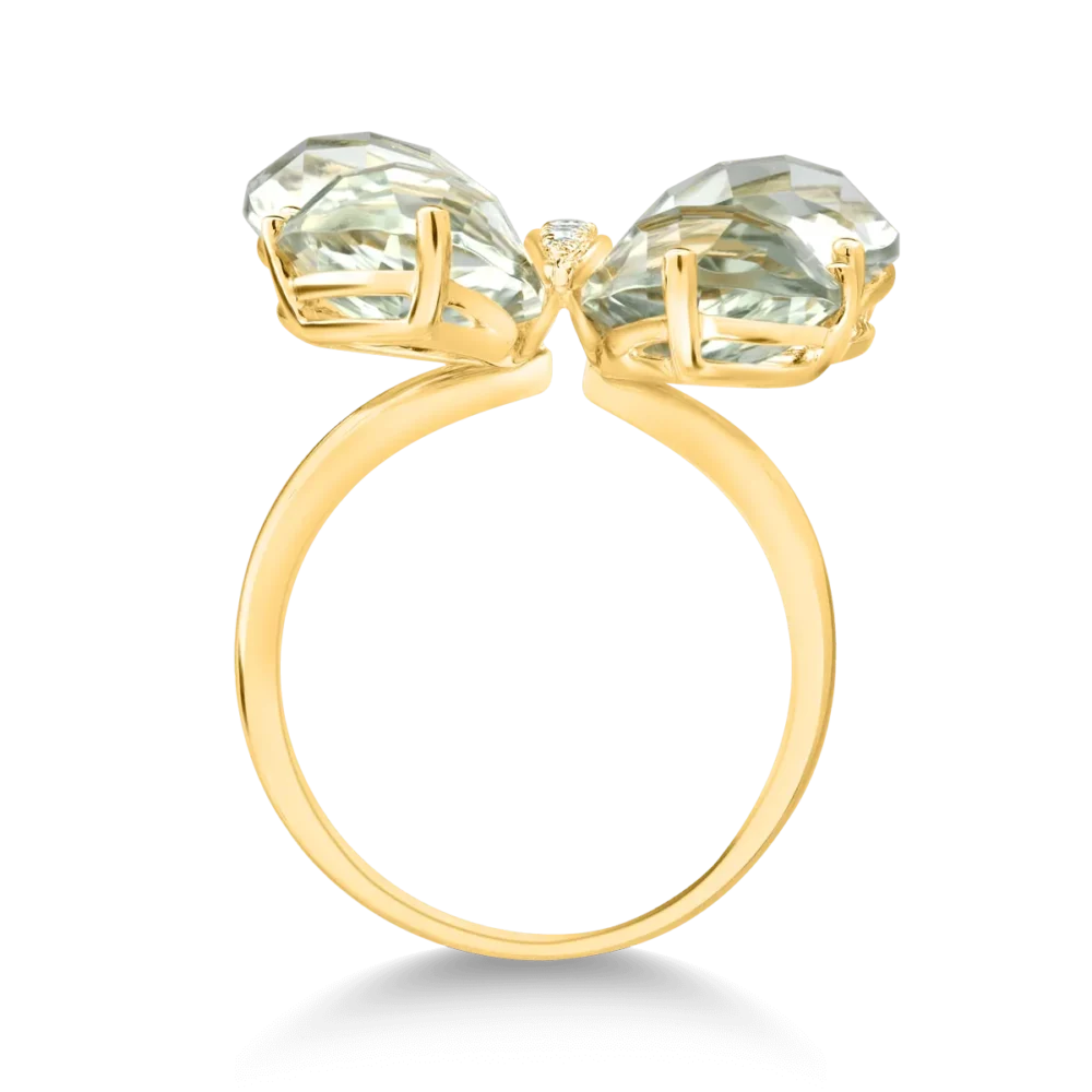 Inel fluture din aur galben cu ametiste verzi de 11.5ct si diamante de 0.38ct - imagine 5