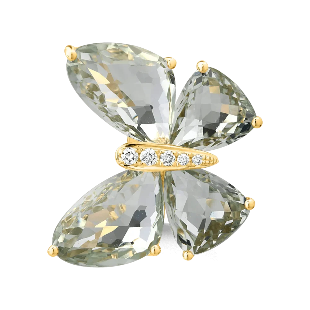 Inel fluture din aur galben cu ametiste verzi de 11.5ct si diamante de 0.38ct - imagine 8