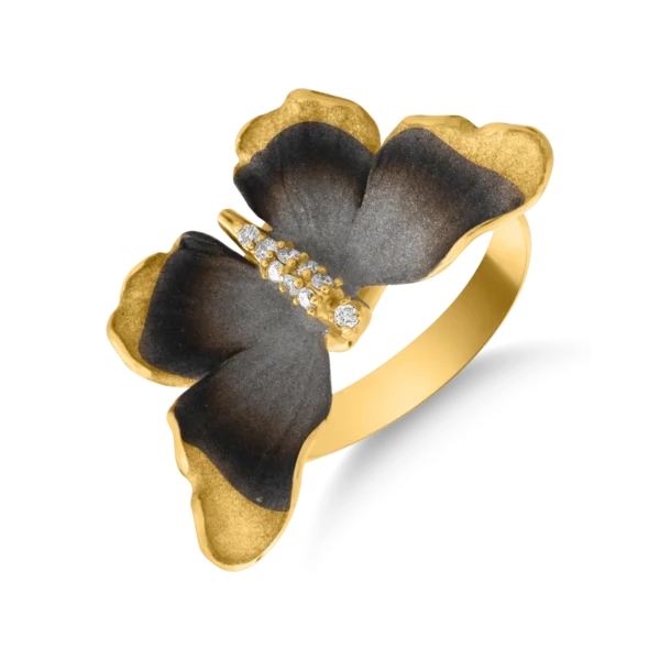 Inel fluture din aur galben cu diamant de 0.06ct