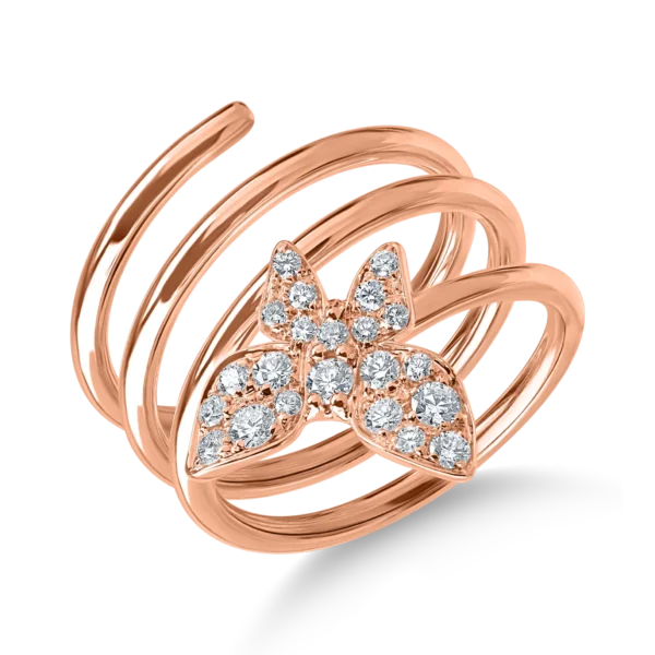 Inel fluture din aur roz cu diamante de 0.4ct