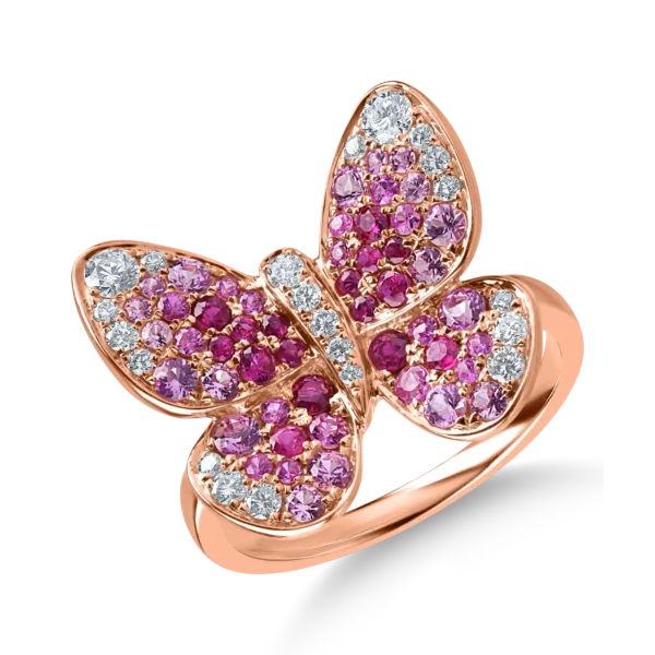 Inel fluture din aur roz cu pietre pretioase de 1.4ct
