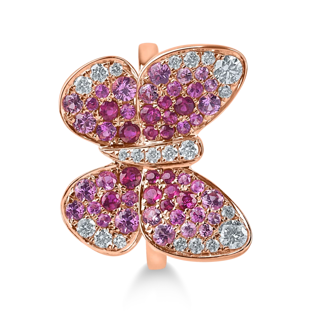 Inel fluture din aur roz cu pietre pretioase de 1.4ct - imagine 2
