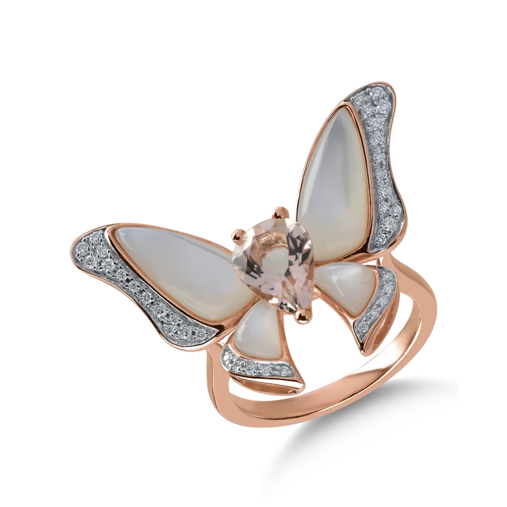Inel fluture din aur roz cu pietre pretioase si semipretioase de 3.9ct