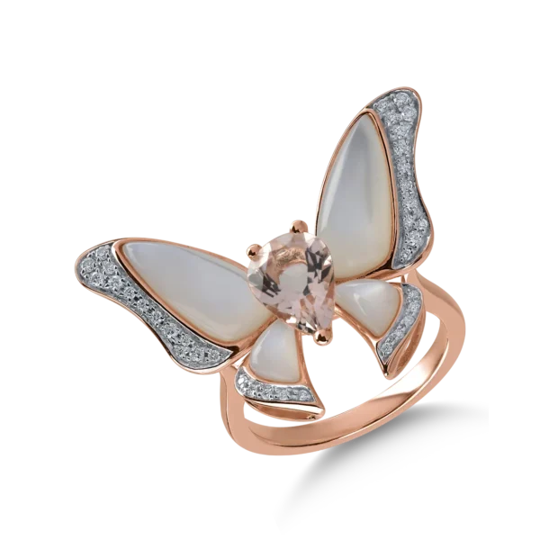 Inel fluture din aur roz cu pietre pretioase si semipretioase de 3.9ct