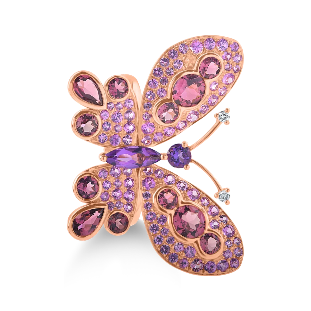 Inel fluture din aur roz cu pietre pretioase si semipretioase de 4.29ct - imagine 2