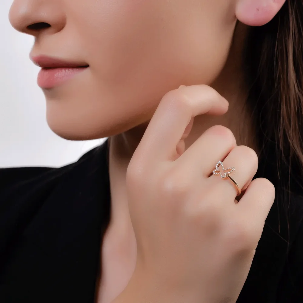 Inel fluture din aur roz cu diamante de 0.146ct - imagine 4