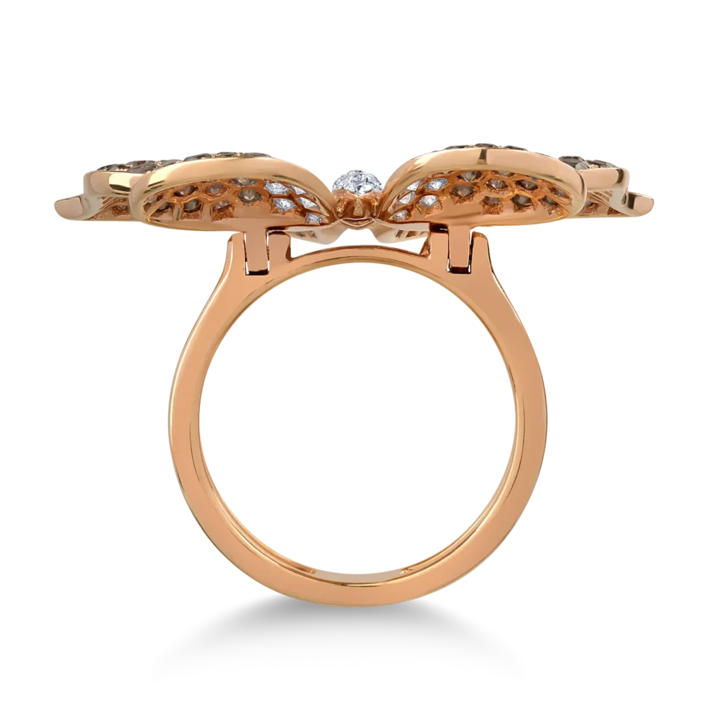 Inel fluture din aur roz cu diamante maro de 2.3ct si diamante transparente de 0.98ct - imagine 2