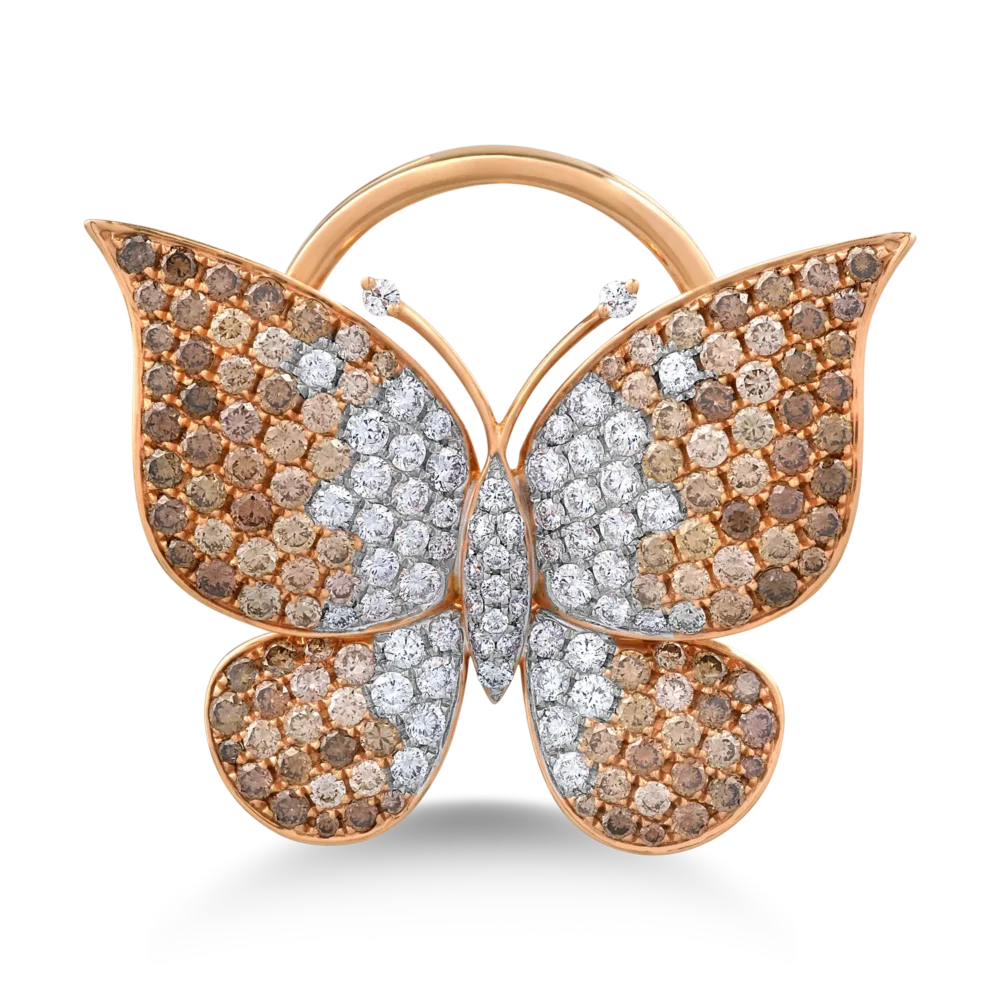 Inel fluture din aur roz cu diamante maro de 2.3ct si diamante transparente de 0.98ct - imagine 3