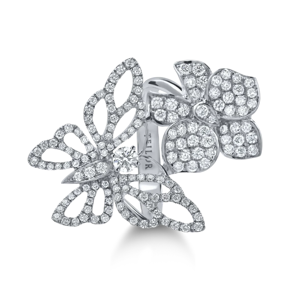 Inel fluture-floare din aur alb cu diamante de 1.4ct - imagine 2