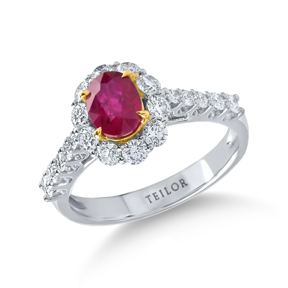 Inel geometric cu un rubin oval si diamante de 1.8ct