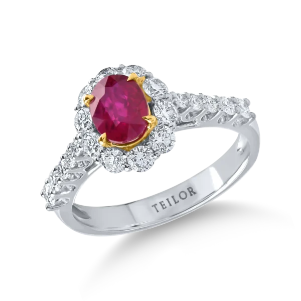 Inel geometric cu un rubin oval si diamante de 1.8ct