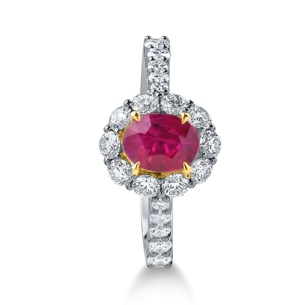 Inel geometric cu un rubin oval si diamante de 1.8ct - imagine 2