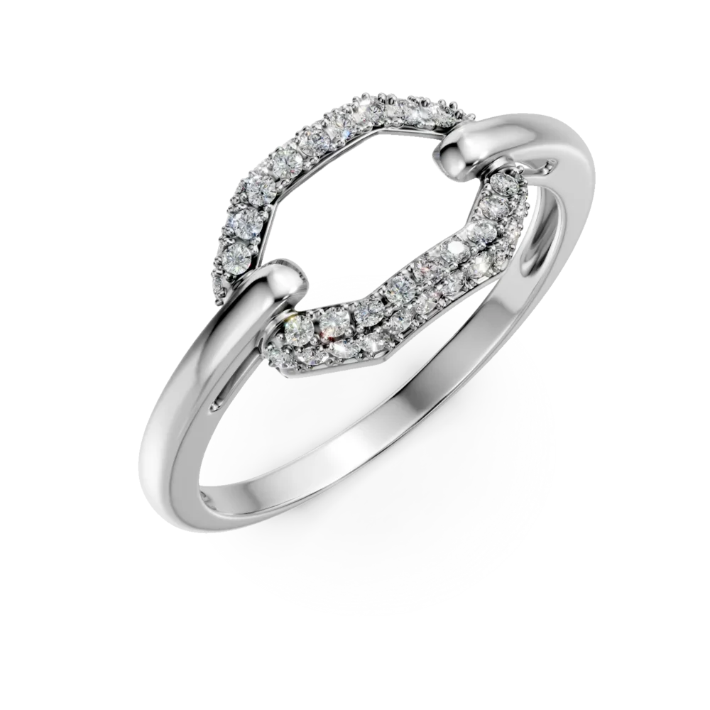 Inel geometric din aur alb cu diamante de 0.1ct