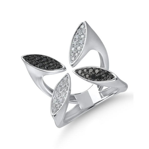 Inel geometric din aur alb cu diamante de 0.6ct