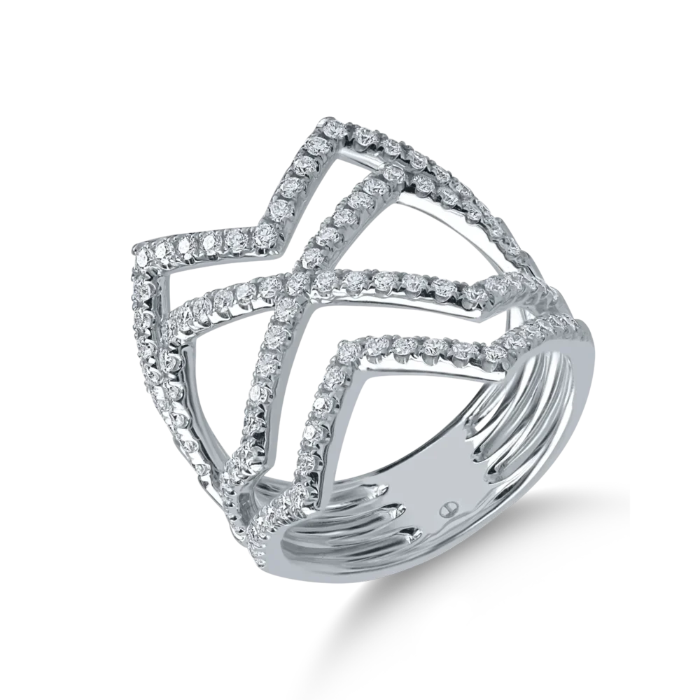 Inel geometric din aur alb cu diamante de 0.9ct