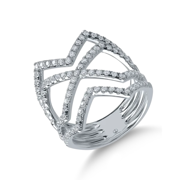 Inel geometric din aur alb cu diamante de 0.9ct