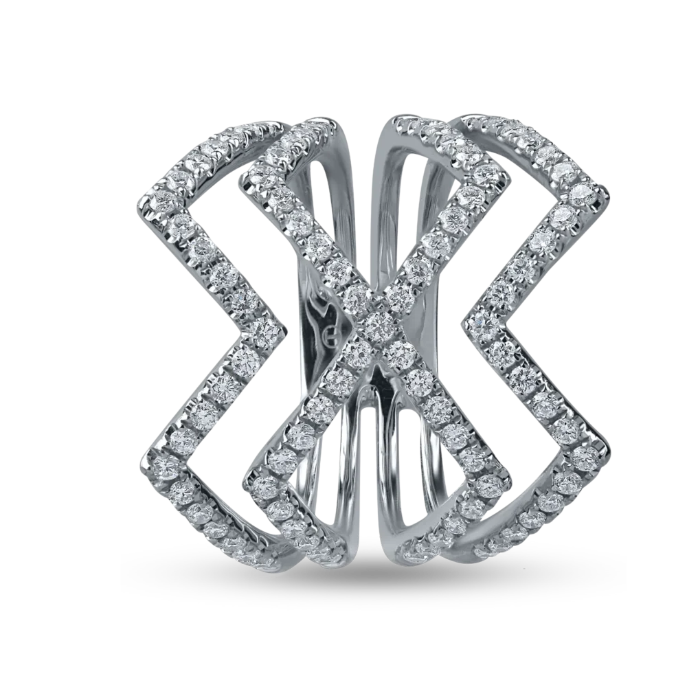 Inel geometric din aur alb cu diamante de 0.9ct - imagine 2