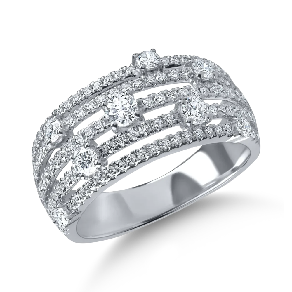 Inel geometric din aur alb cu diamante de 0.9ct