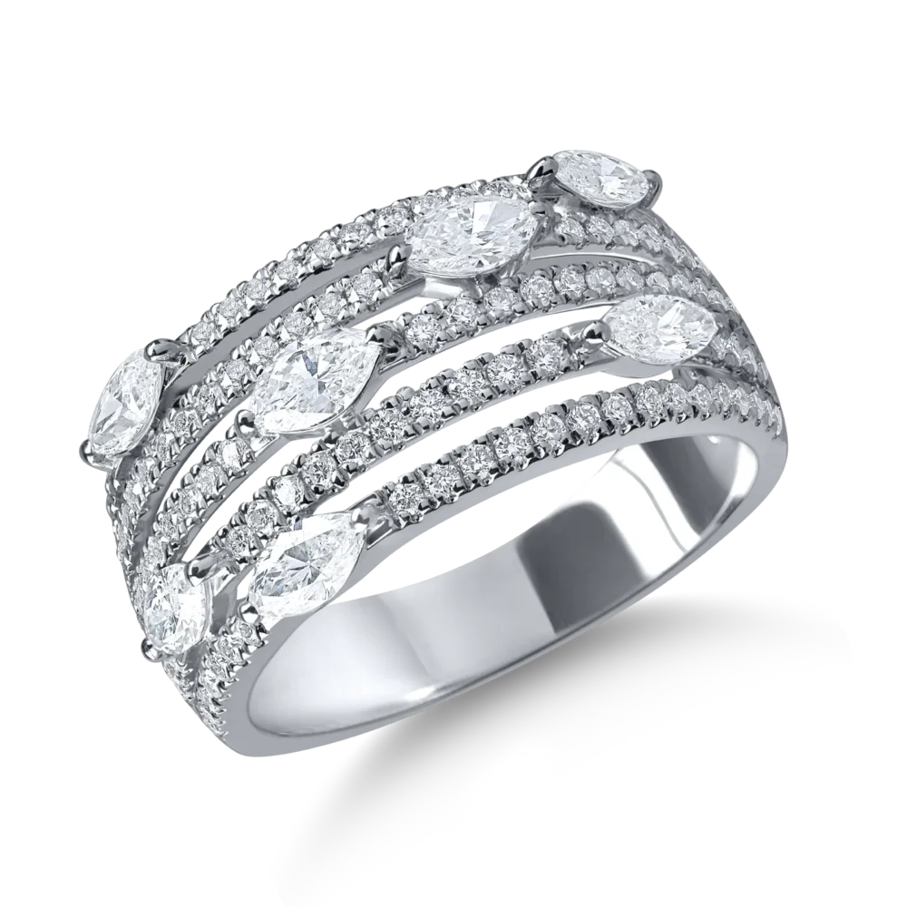 Inel geometric din aur alb cu diamante marquise si rotunde de 1.2ct