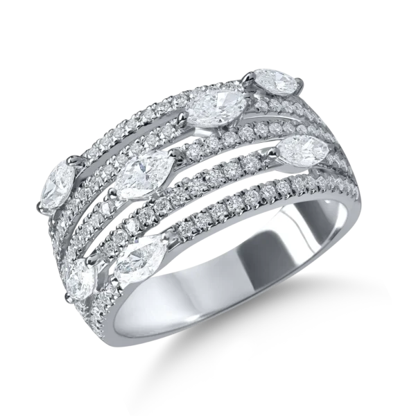 Inel geometric din aur alb cu diamante marquise si rotunde de 1.2ct