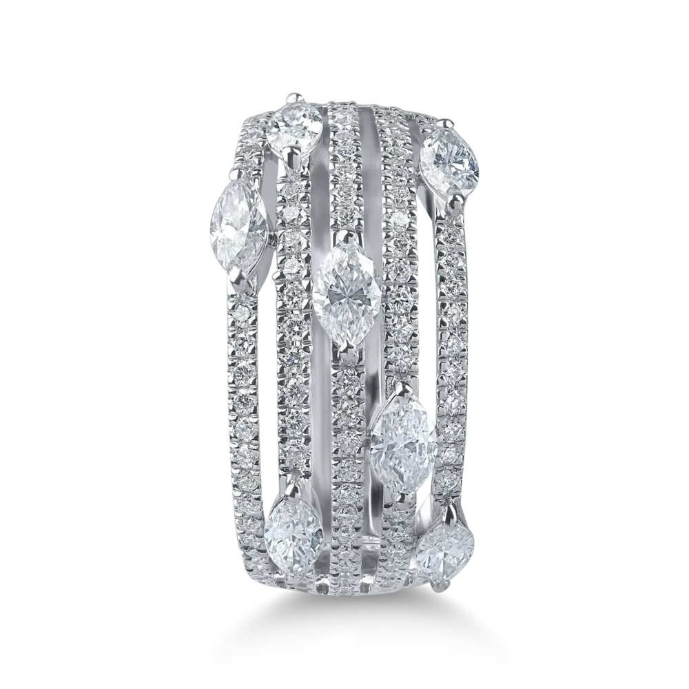 Inel geometric din aur alb cu diamante marquise si rotunde de 1.2ct - imagine 2