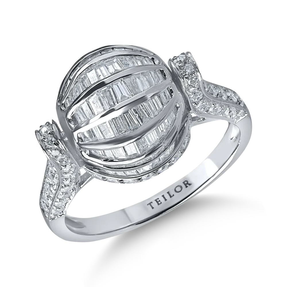 Inel geometric din aur alb cu diamante de 1.8ct