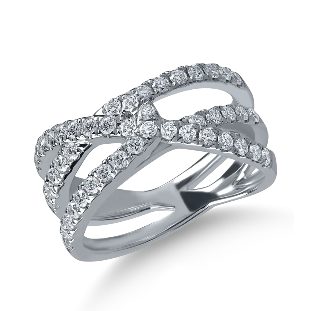 Inel geometric din aur alb cu diamante microsetting de 0.8ct