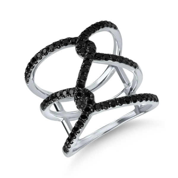Inel geometric din aur alb cu diamante negre microsetting de 0.7ct