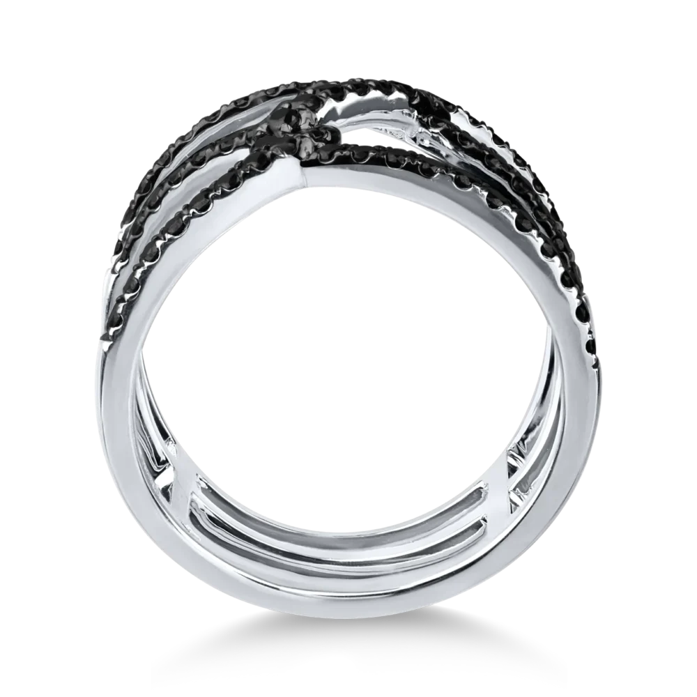 Inel geometric din aur alb cu diamante negre microsetting de 0.7ct - imagine 2