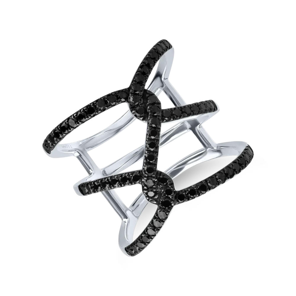Inel geometric din aur alb cu diamante negre microsetting de 0.7ct - imagine 3