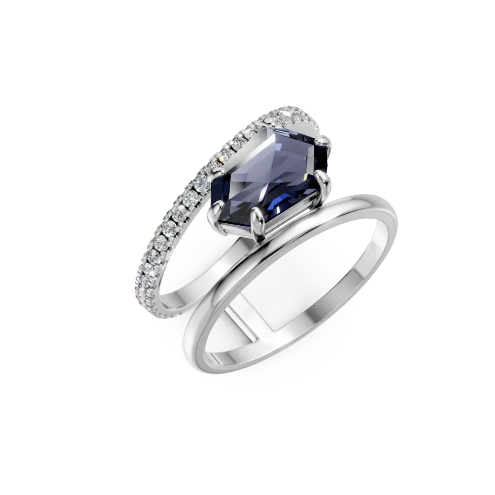 Inel geometric din aur alb cu topaz london blue de 2.1ct si diamante de 0.3ct