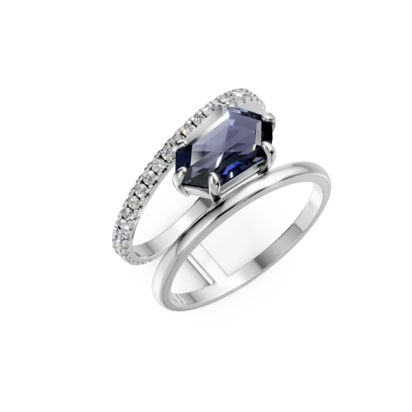 Inel geometric din aur alb cu topaz london blue de 2.1ct si diamante de 0.3ct