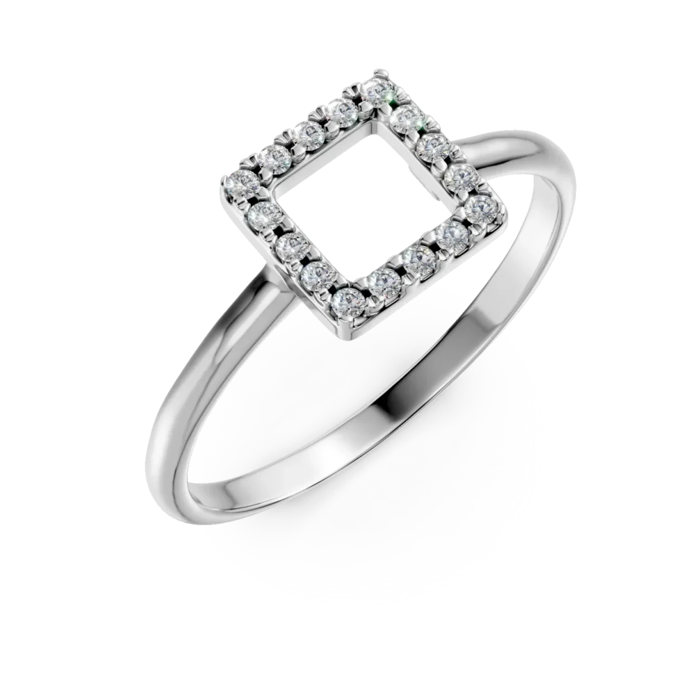 Inel geometric din aur alb cu zirconii