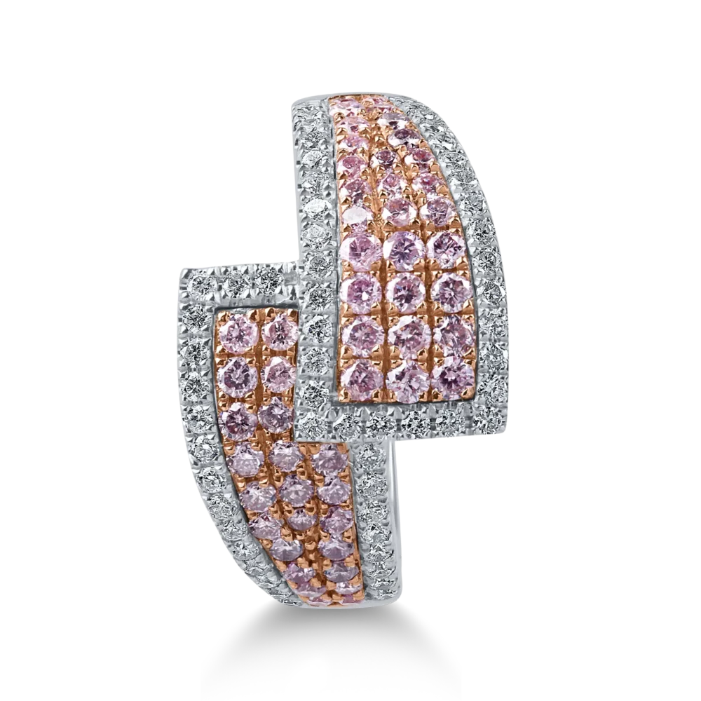 Inel geometric din aur alb-roz cu diamante roz de 0.7ct si diamante incolore de 0.4ct - imagine 2