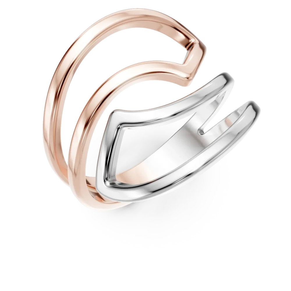 Inel geometric din aur alb-roz