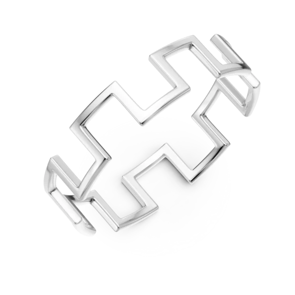 Inel geometric din aur alb