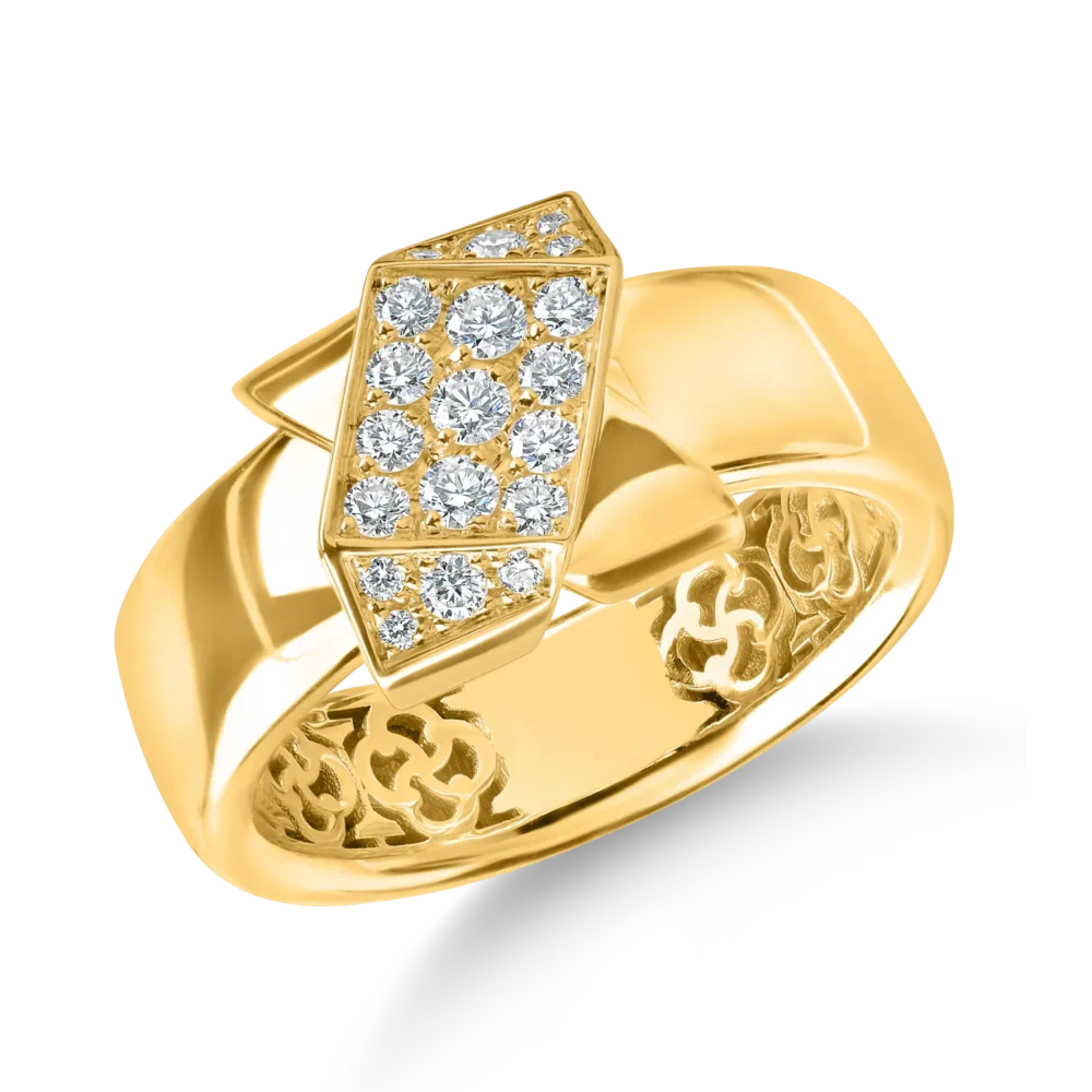 Inel geometric din aur galben cu diamante de 0.2ct