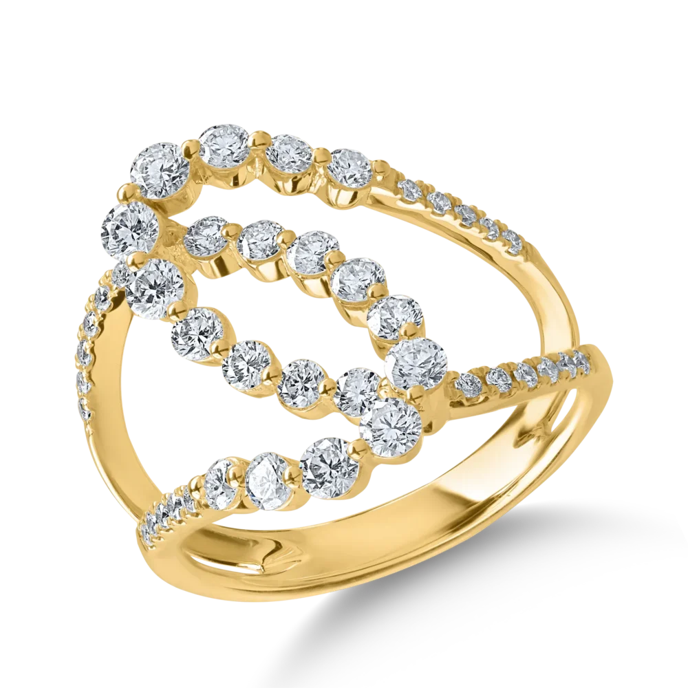 Inel geometric din aur galben cu diamante de 0.9ct