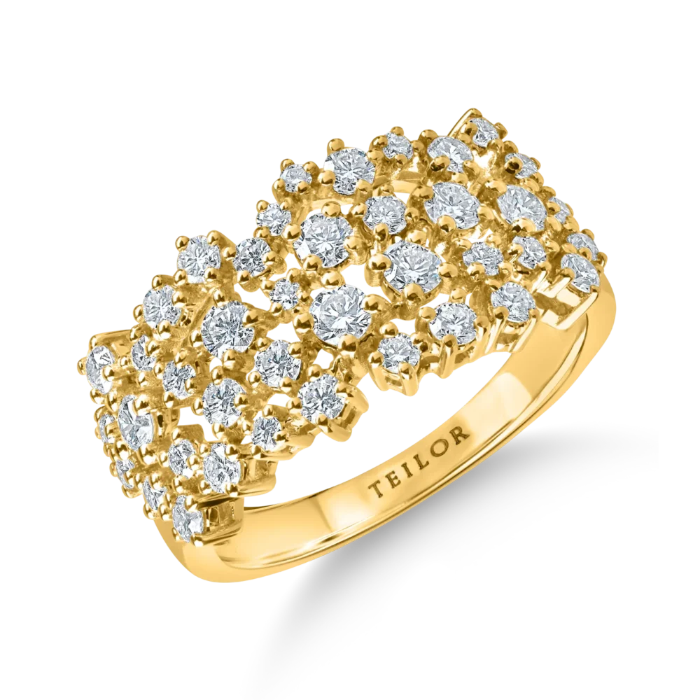 Inel geometric din aur galben cu diamante de 0.9ct