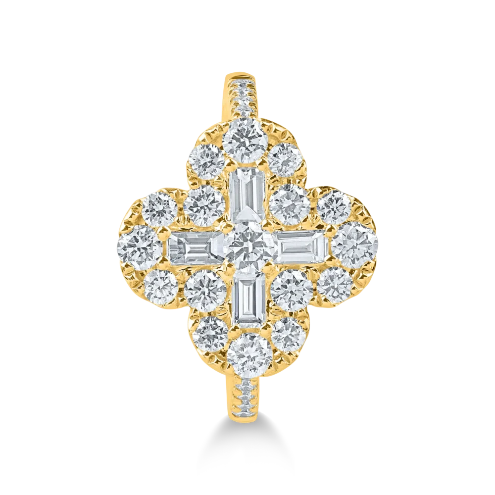 Inel geometric din aur galben cu diamante baguette si rotunde de 1.1ct - imagine 2