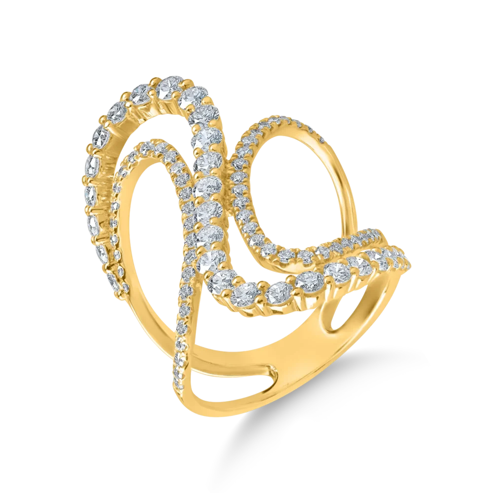 Inel geometric din aur galben cu diamante de 1.7ct