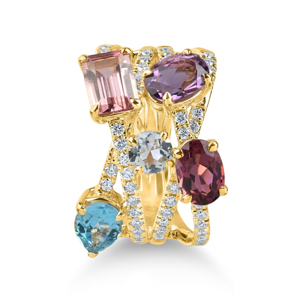 Inel geometric din aur galben cu pietre pretioase si semipretioase de 5.2ct - imagine 2