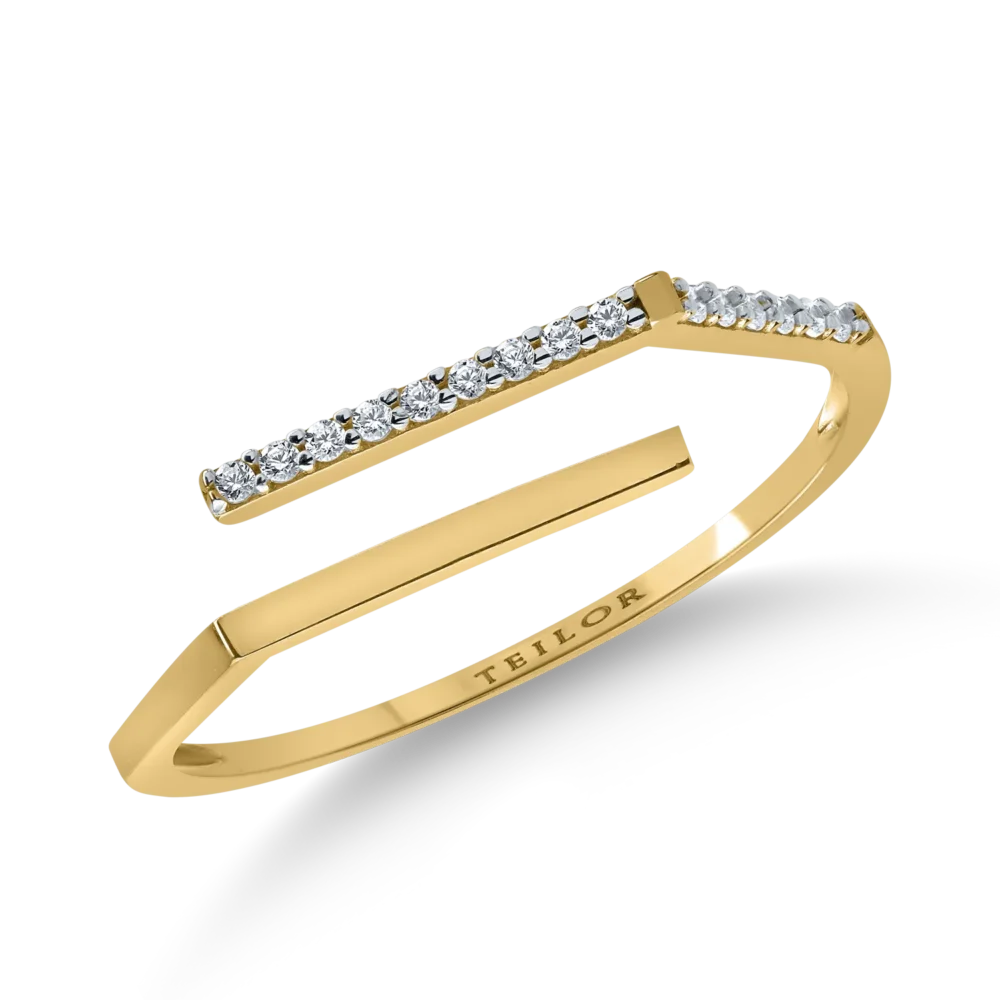 Inel geometric din aur galben cu zirconia microsetting