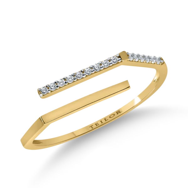 Inel geometric din aur galben cu zirconia microsetting